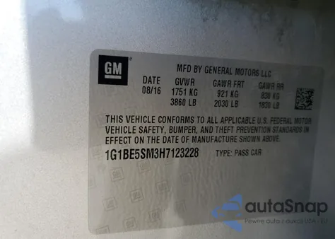 2017 Chevrolet Cruze Lt from USA, damaged, VIN 1G1BE5SM3H7123228